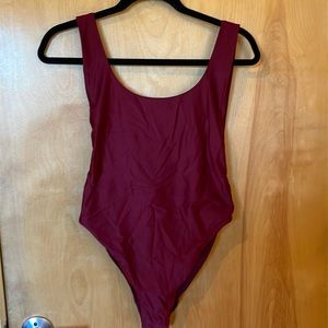 Aerie Burgundy low back high leg one piece